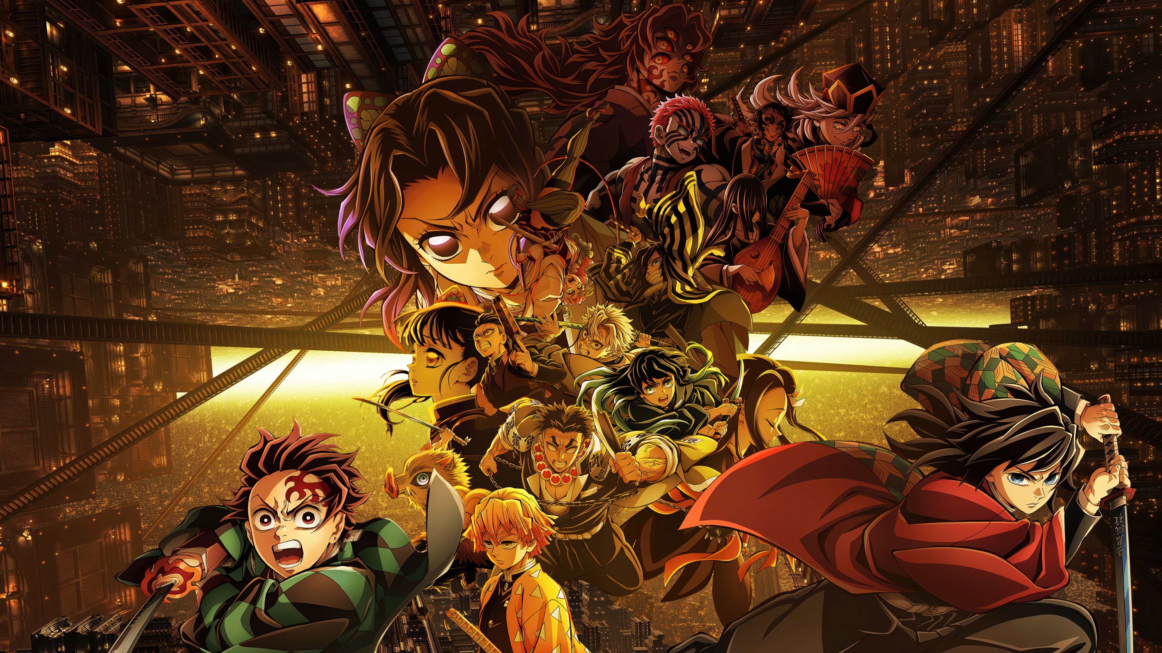 The sprawling, impossible architecture of Muzan's Infinity Castle with shifting walls and floating platforms